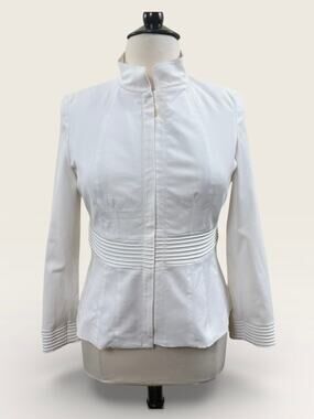 Doncaster Signature White, Zip Jacket w/ Mandarin Collar, Piping Detail, Sz 12